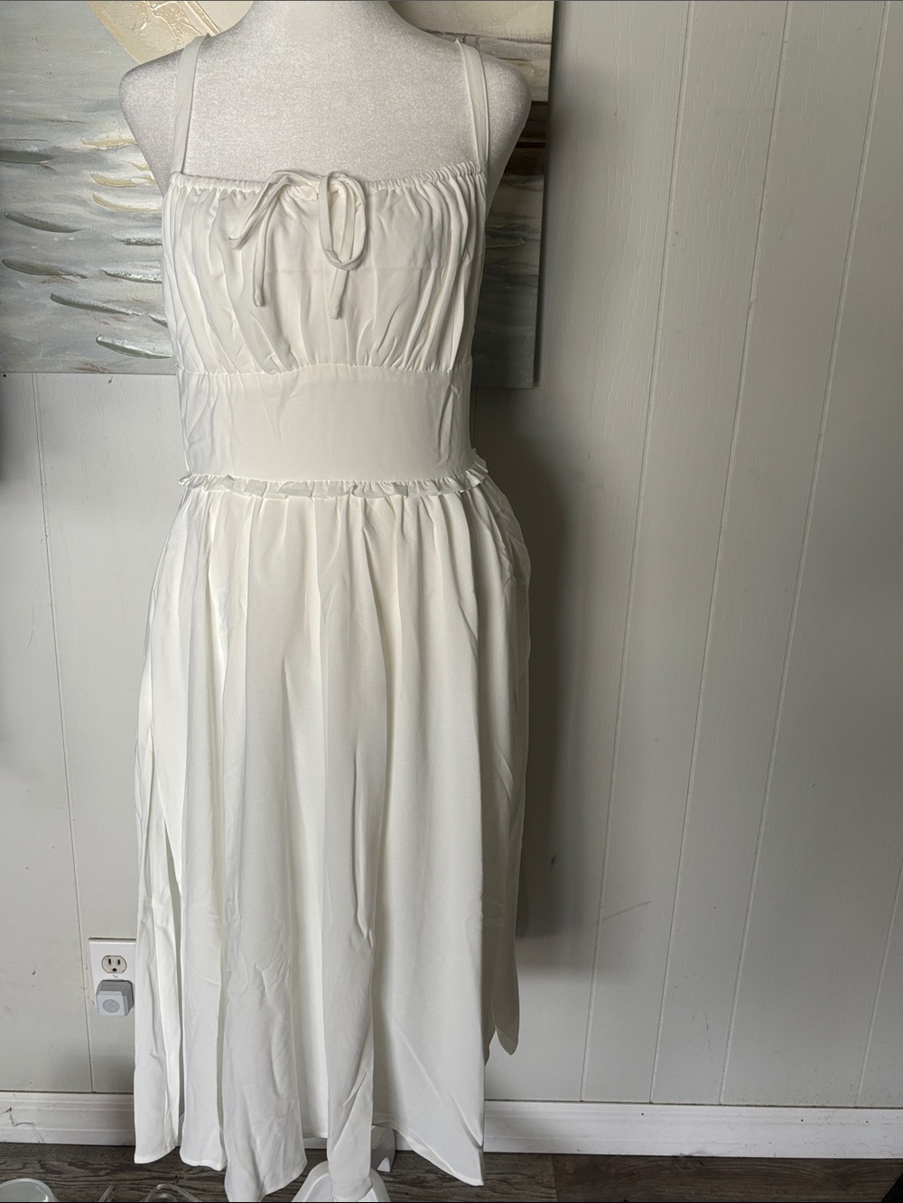 Vintage White Midi Sundress with Spaghetti Straps